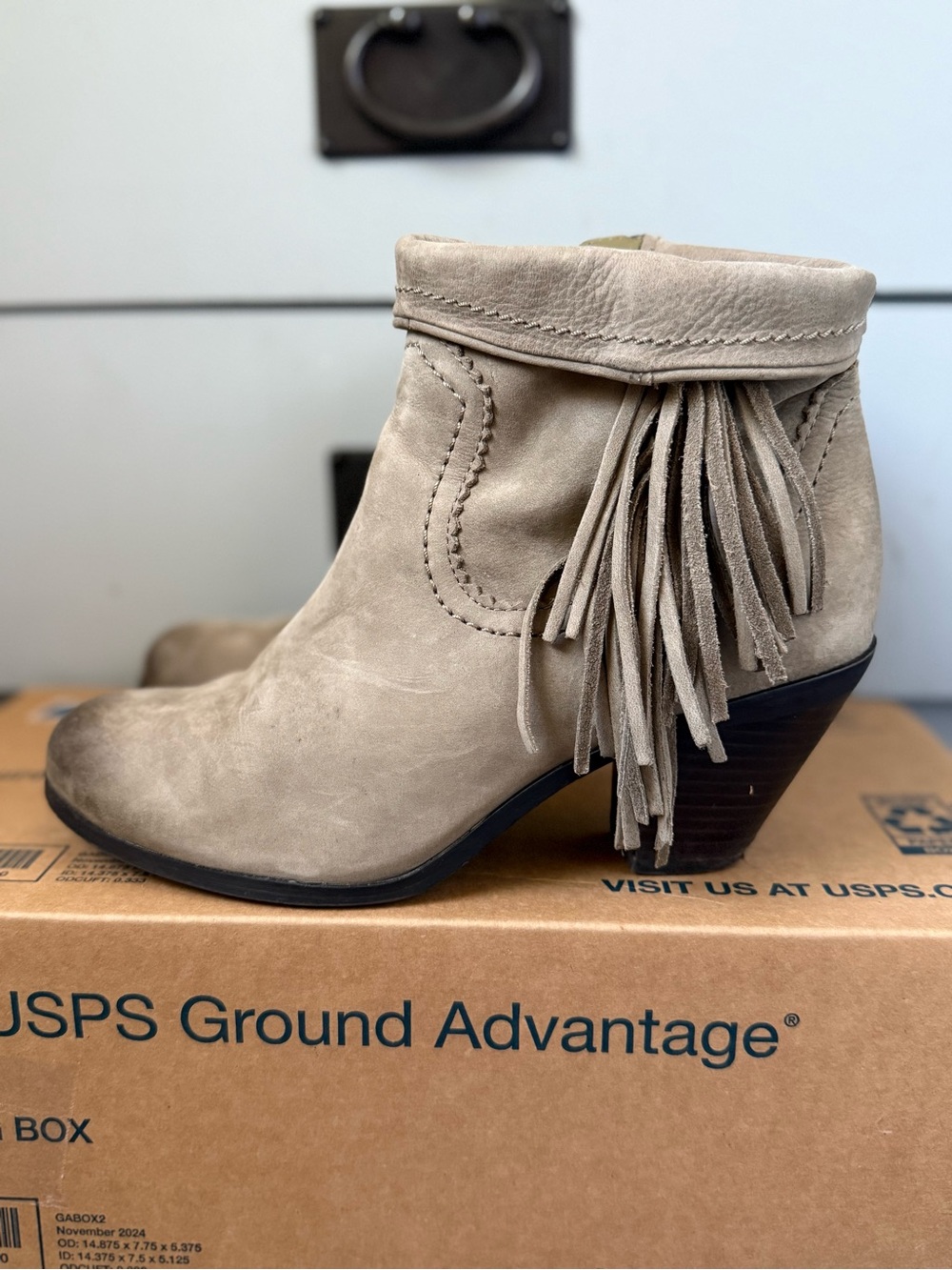 Sam Edelman Taupe Fringe Suede Ankle Boots